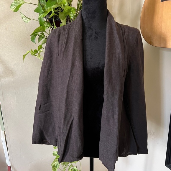 Eileen Fisher Chocolate Brown Linen Blend Open Cardigan - Size Small - Picture 1 of 7